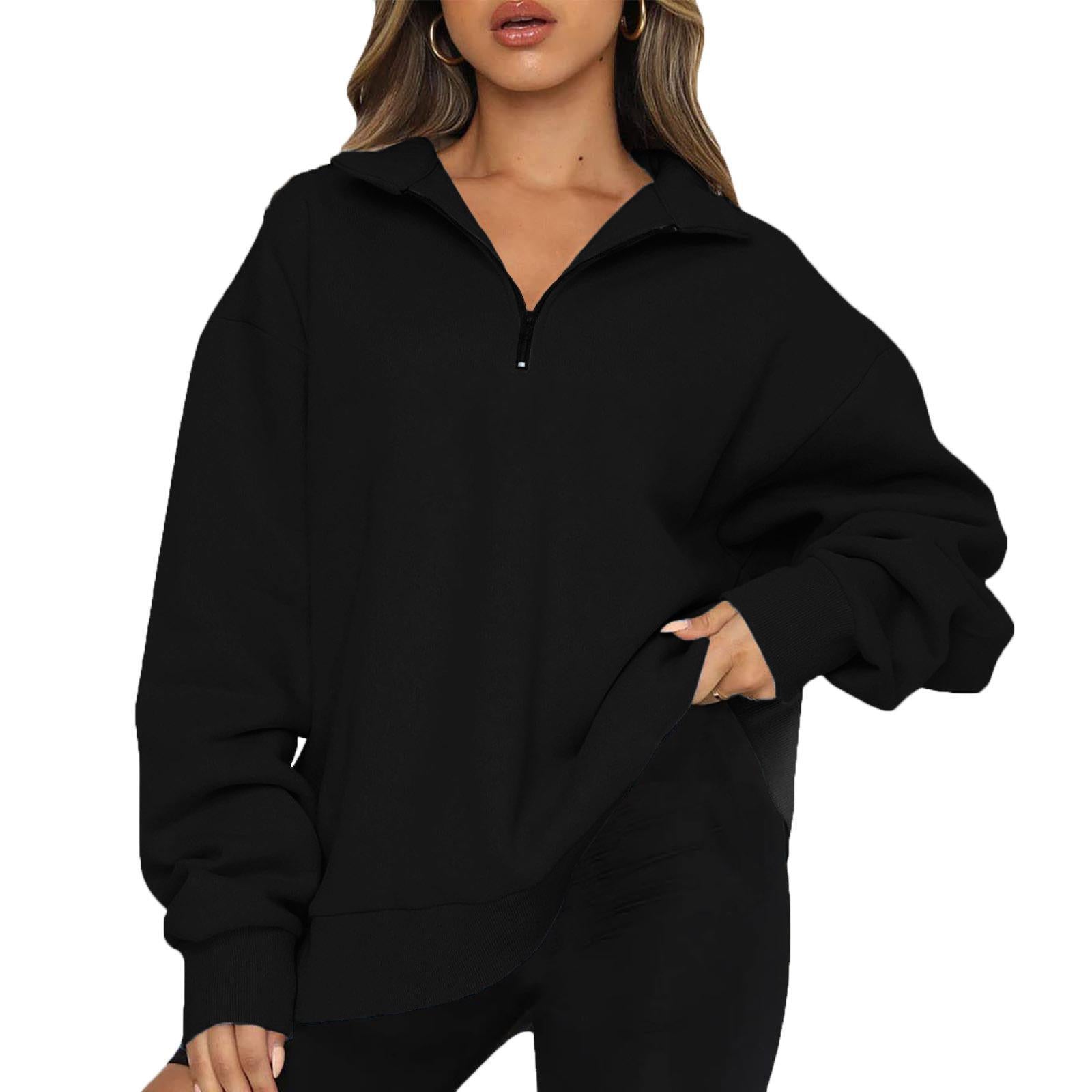 Oversized Half-Zip Pullover in Black
