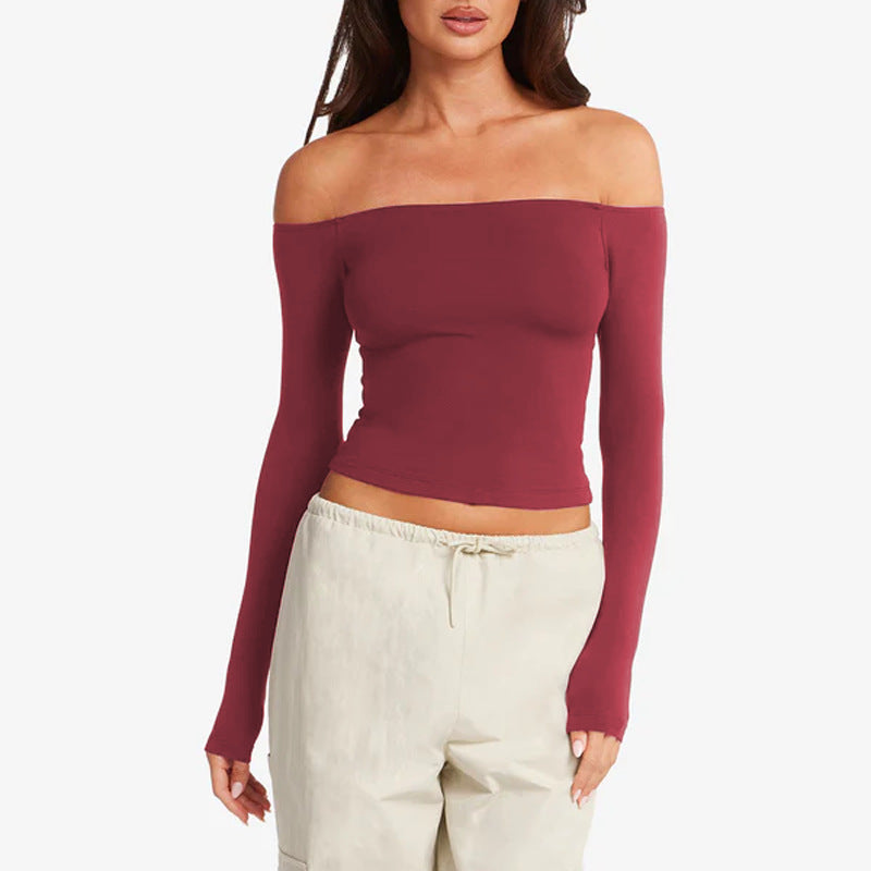 Off-Shoulder Long Sleeve in Cherry